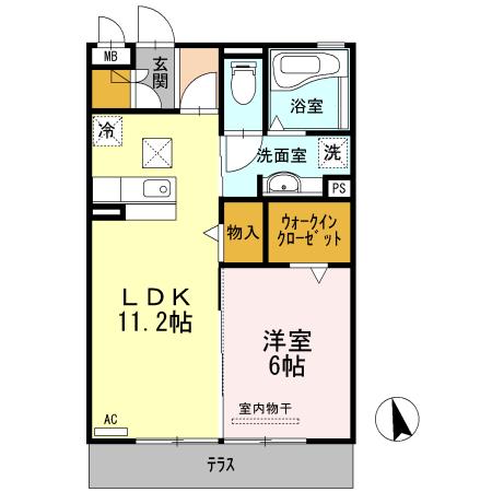 ウエスト フィールド D棟(1LDK/1階)の間取り写真