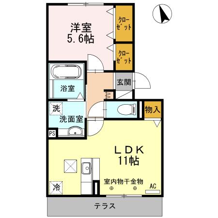 ウエスト フィールド B(1LDK/1階)の間取り写真