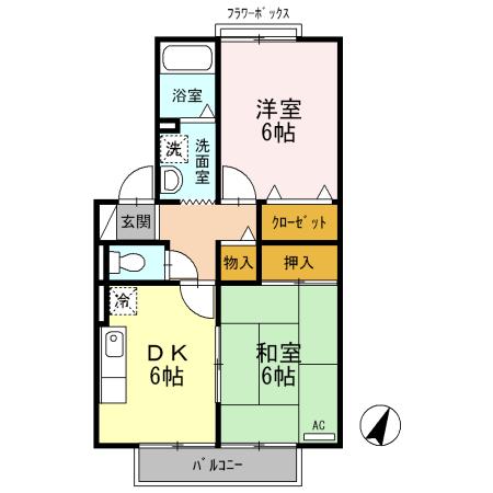 ララ湯の原 A(2DK/2階)の間取り写真