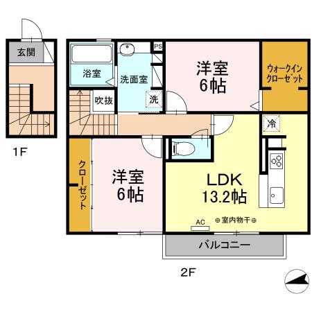 グリーンコート A棟(2LDK/2階)の間取り写真