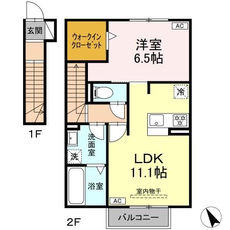 トリシア K・J(1LDK/2階)の間取り写真