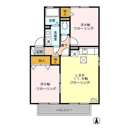 HIDEOUT御殿場 B棟(2LDK/1階)の間取り写真