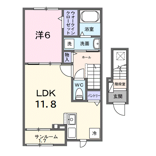 モダンヴィラ 一番館(1LDK/2階)の間取り写真