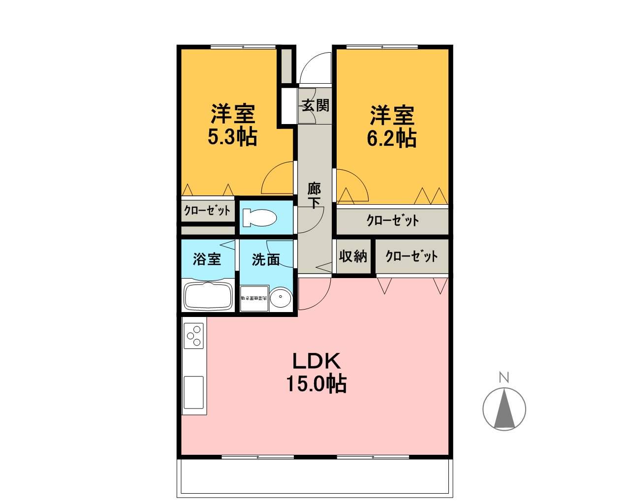 ソレアードK(2LDK/4階)の間取り写真