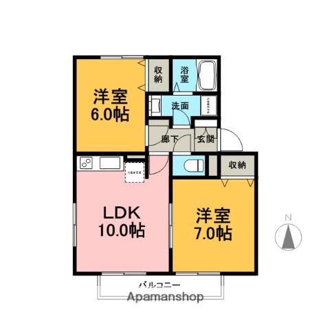 ガーデンコート西添(2LDK/1階)の間取り写真