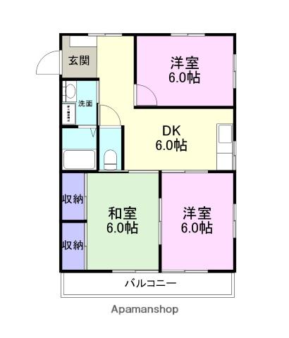 レアールコーポAKITAⅡ(3DK/1階)の間取り写真