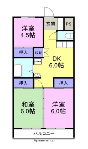 ウィン・グラッシア伊豆長岡(3DK/3階)の間取り写真