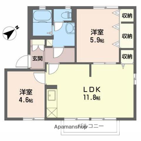 ヴィラ宮前(2LDK/2階)の間取り写真