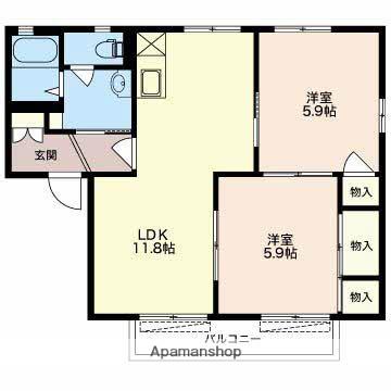 フレグランスワタナベ(2LDK/1階)の間取り写真