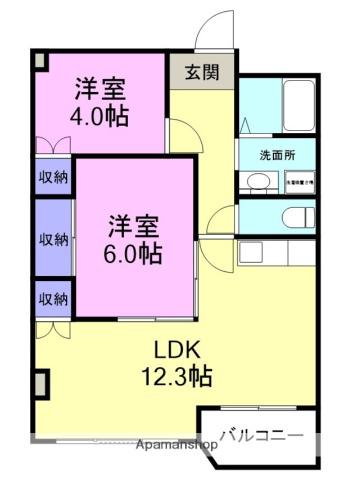 和光ビル(2LDK/9階)の間取り写真