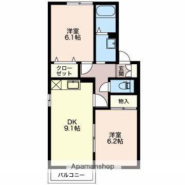 グランシャリオB棟(2DK/2階)の間取り写真