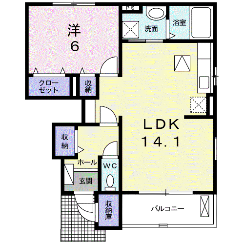 STELLAR Ⅱ(1LDK/1階)の間取り写真