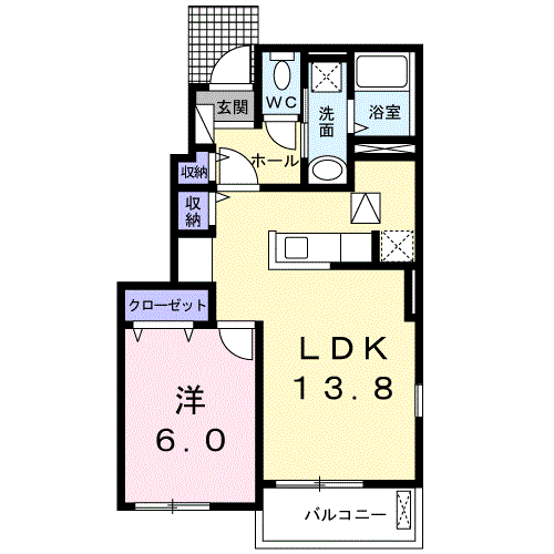 エアリーパーク神戸Ⅱ(1LDK/1階)の間取り写真