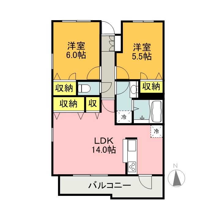 グリーンヒルズウエストII(2LDK/4階)の間取り写真