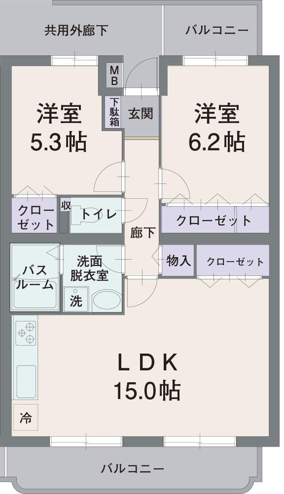 ベアテスPTM(2LDK/3階)の間取り写真