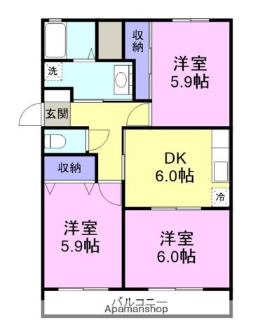 フェニックスピュア(3DK/1階)の間取り写真