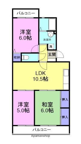 バロールK&Y A棟(3LDK/1階)の間取り写真