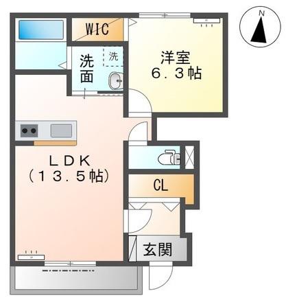 SORA 竹の庭 A棟(1LDK/1階)の間取り写真