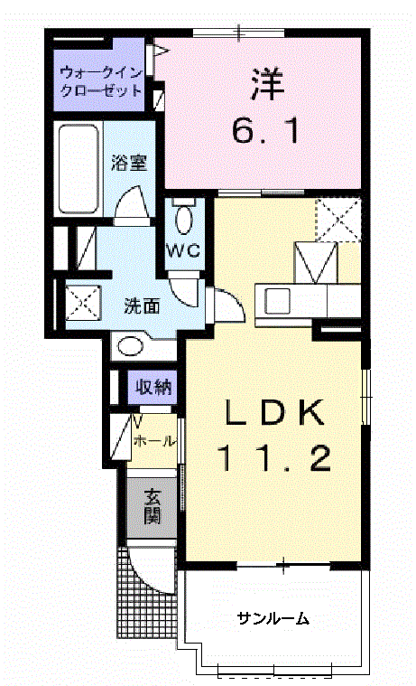 ヴィラ旭台H・K(1LDK/1階)の間取り写真