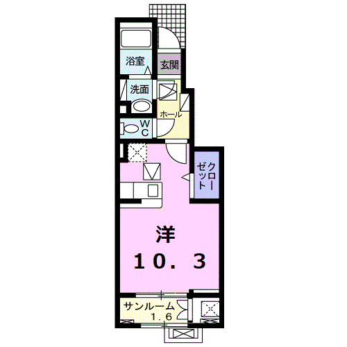 グリーン・パレス岡宮Ⅰ(ワンルーム/1階)の間取り写真