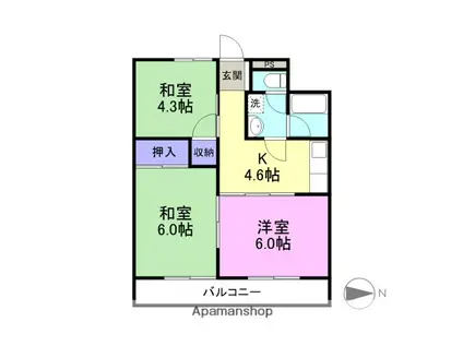 長岡アパートメントハウスⅡ(3K/4階)の間取り写真