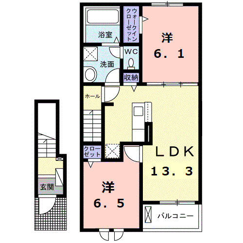 ビューティーヒロⅢ(2LDK/2階)の間取り写真