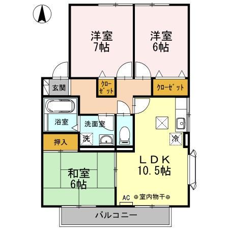 ヴィルヌーブ井原(3LDK/1階)の間取り写真