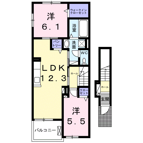 伊豆箱根鉄道駿豆線 田京駅 徒歩3分 2階建 築1年(2LDK/2階)の間取り写真
