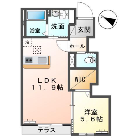 ムーンローズ香貫(1LDK/1階)の間取り写真