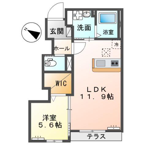 ムーンローズ香貫(1LDK/1階)の間取り写真