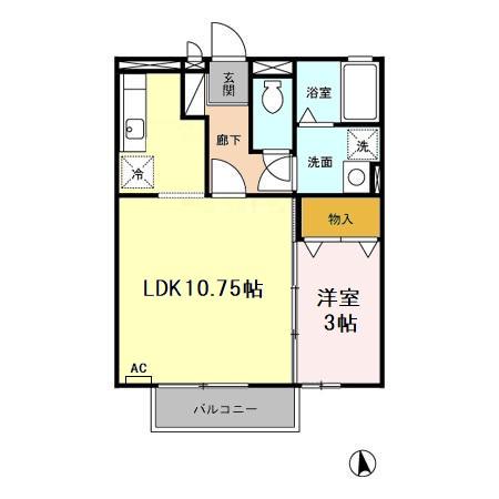 フロンティアハイツC(1LDK/2階)の間取り写真