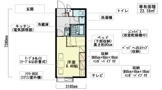 レオパレスあおぞら(1K/2階)の間取り写真