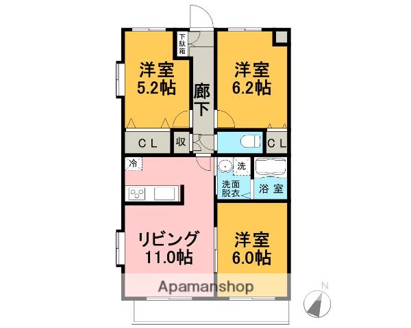 サンファミール(3LDK/2階)の間取り写真