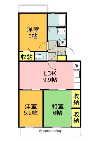 メゾン・ド・エソールⅠⅡ(3DK/3階)の間取り写真