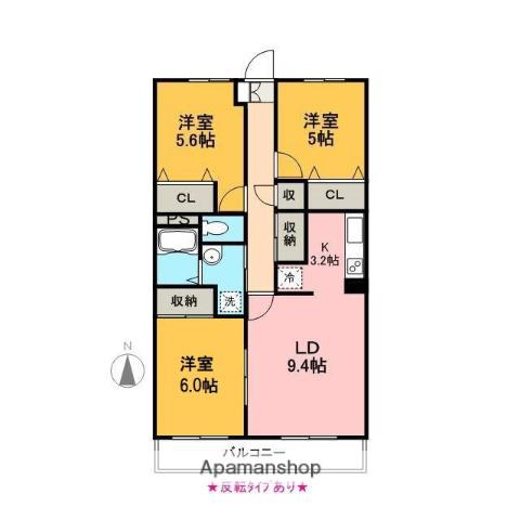 メゾンドゥマレーラ(3LDK/1階)の間取り写真