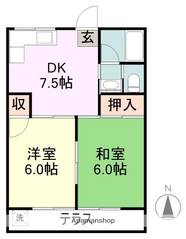 ひばりヶ丘マンションA・B棟(2DK/1階)の間取り写真