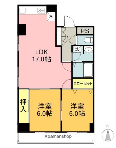 ルピナス伏見(2LDK/4階)の間取り写真