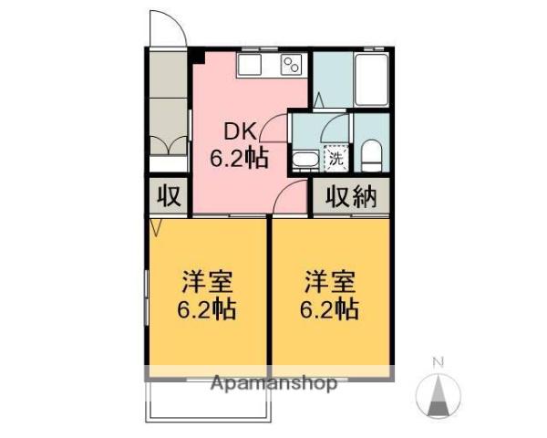 サニーヒルズ岡宮(2DK/2階)の間取り写真