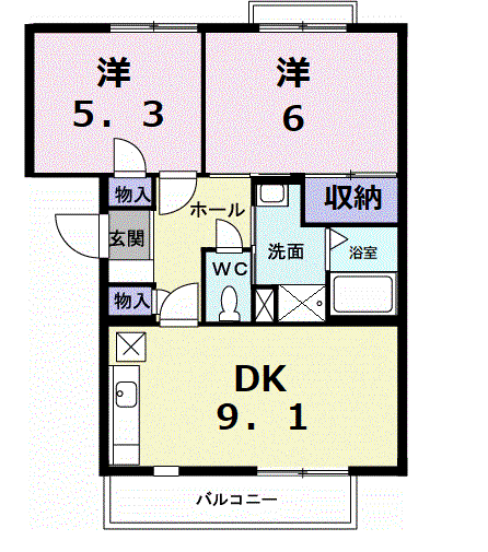 リヴィエールヤサキ(2DK/3階)の間取り写真