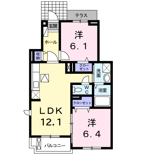 メゾンド・ブルームーン(2LDK/1階)の間取り写真