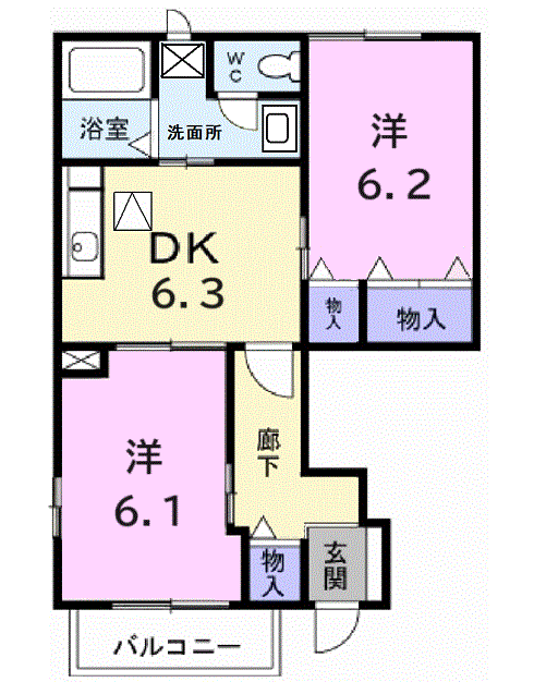 ミレニアムコートB(2DK/1階)の間取り写真