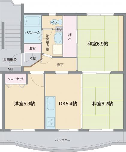 富士ハイツ(3DK/1階)の間取り写真