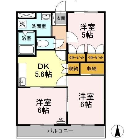 ディスカバリー柿田Ⅱ(3DK/1階)の間取り写真