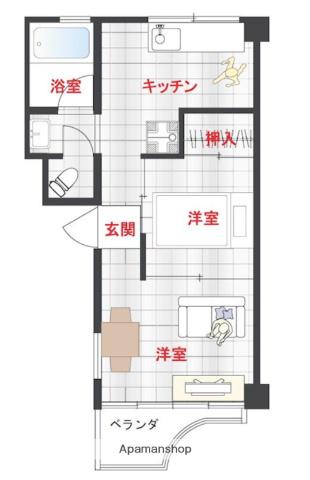 東海道本線 三島駅 徒歩8分 5階建 築53年(1K/2階)の間取り写真