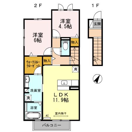 サニーコーストヒルズ(2LDK/2階)の間取り写真