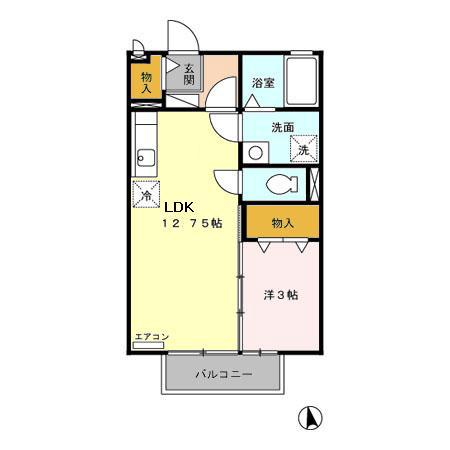 フロンティアハイツB(1LDK/2階)の間取り写真