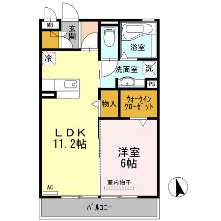 ウエスト フィールド D棟(1LDK/2階)の間取り写真