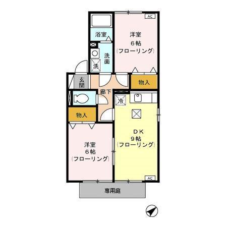 ヴェルデュール(2DK/1階)の間取り写真