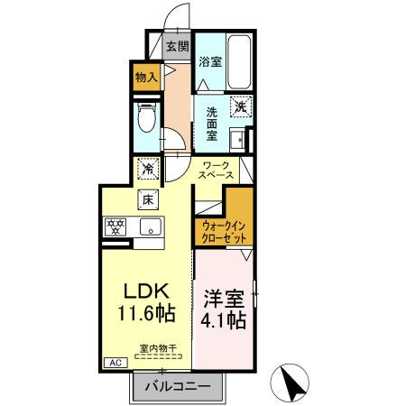トリシア K・J(1LDK/1階)の間取り写真