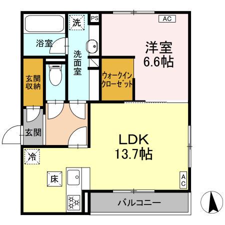 D-CRINUM 若葉町(1LDK/1階)の間取り写真